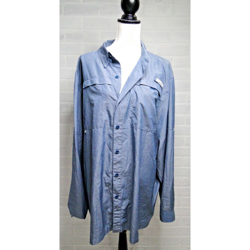 Habit Men's Vented Long Roll Tab‎ Sleeve Blue Check Fishing Shirt 2XL
